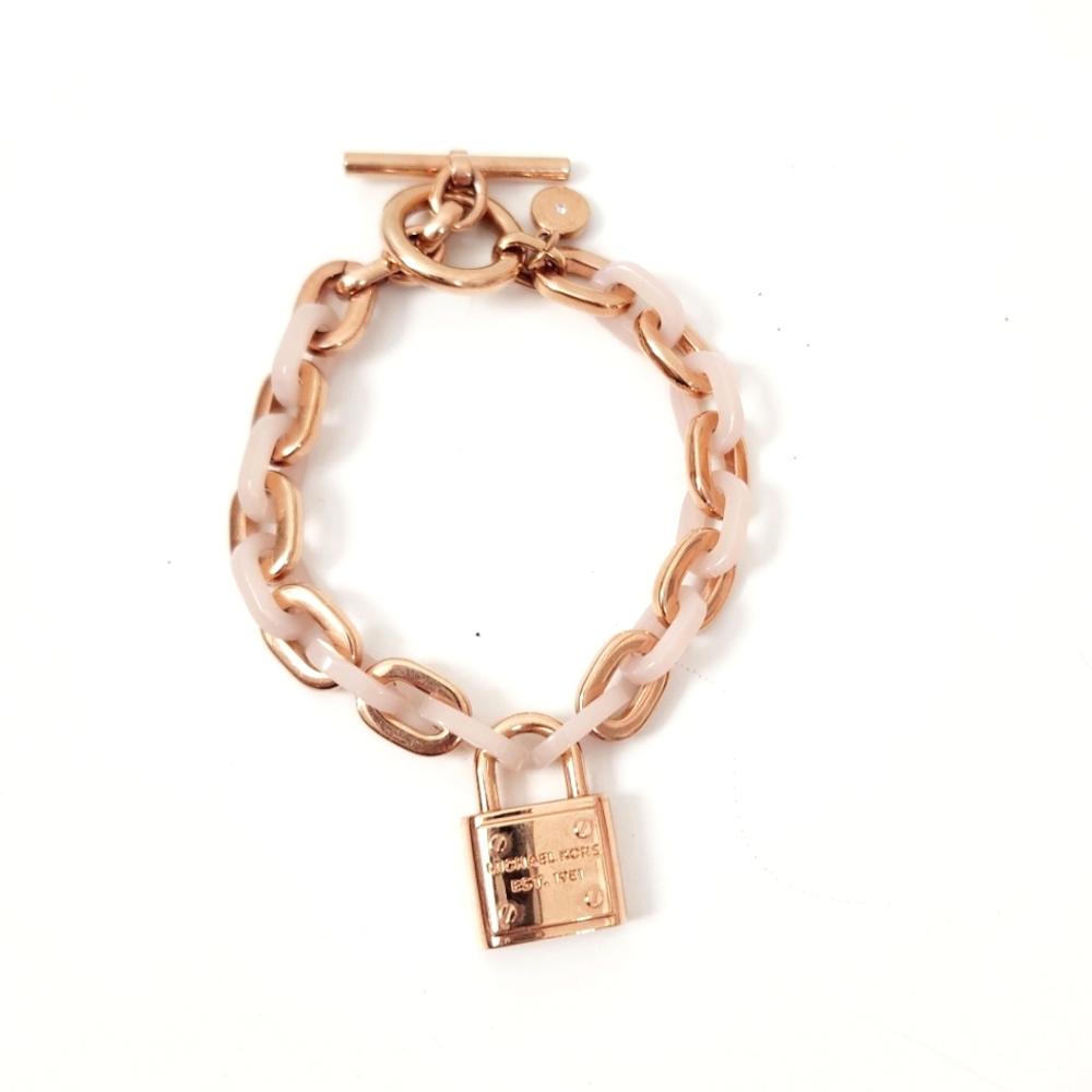 8.50" Michael Kors Rose Gold Plated White Plastic Toggle Bracelet